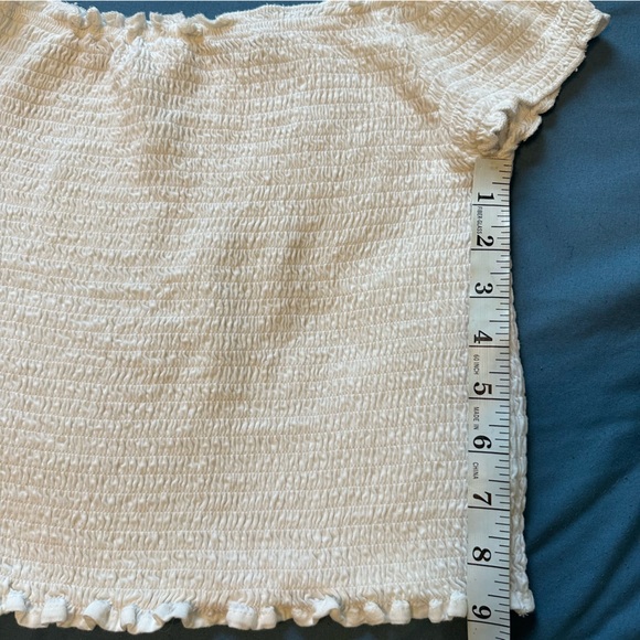 Brandy Melville “Charlene” White Smocked Ruffle Crop Top - Picture 7 of 10